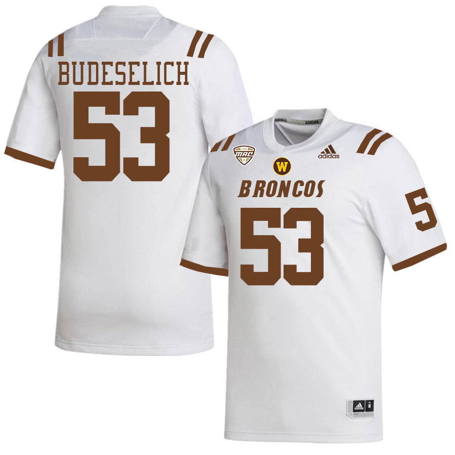 #53 Brendan Budeselich Western Michigan Broncos College Football Jerseys Stitched-White